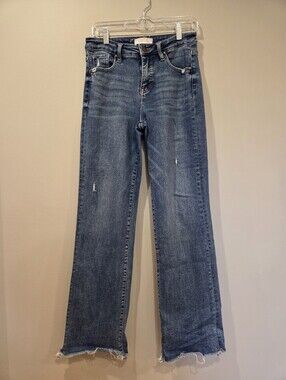 RISEN Women's Blue Raw Hem Straight Jeans